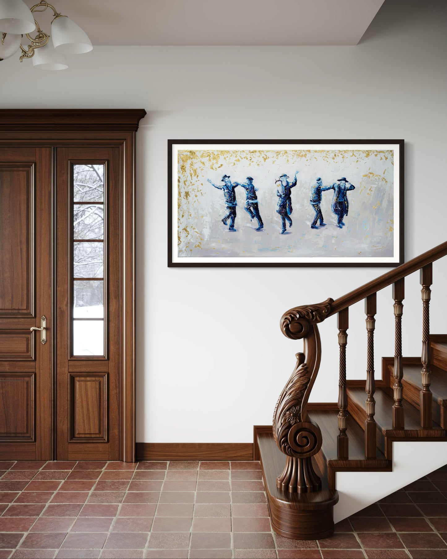 White Blue Gold Dancing Chassidim Canvas Print